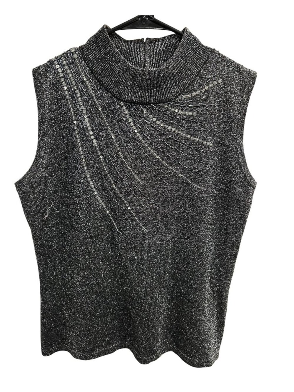 High Point Large Sleeveless Mock Neck Sparkle Metallic Top Sequin Detail Bling